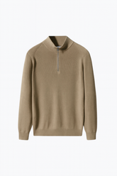 Oversized Rib Cotton Half Zip Sweater - Dark Oak